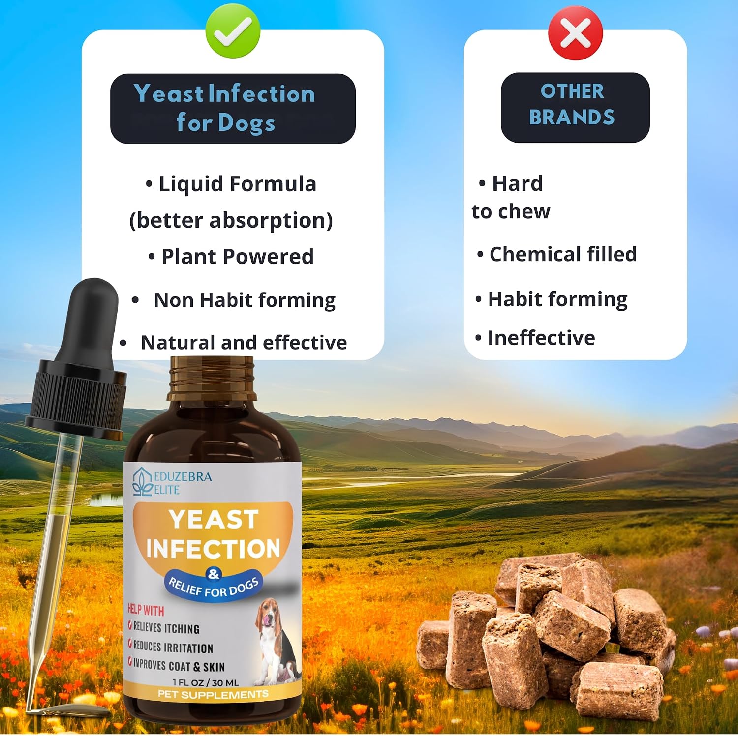 Tratamiento para infecciones por levaduras en perros - Alivio del picor y la irritación - Fórmula líquida de EDUZEBRA