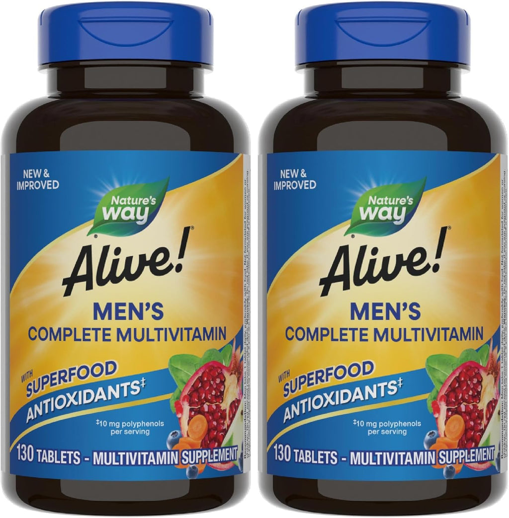 Nature's Way Alive! Multivitamínico Diario Completo para Hombres - Apoya el Metabolismo Energético y la Función Muscular - con Vitaminas B - Sin Gluten - 130 Comprimidos