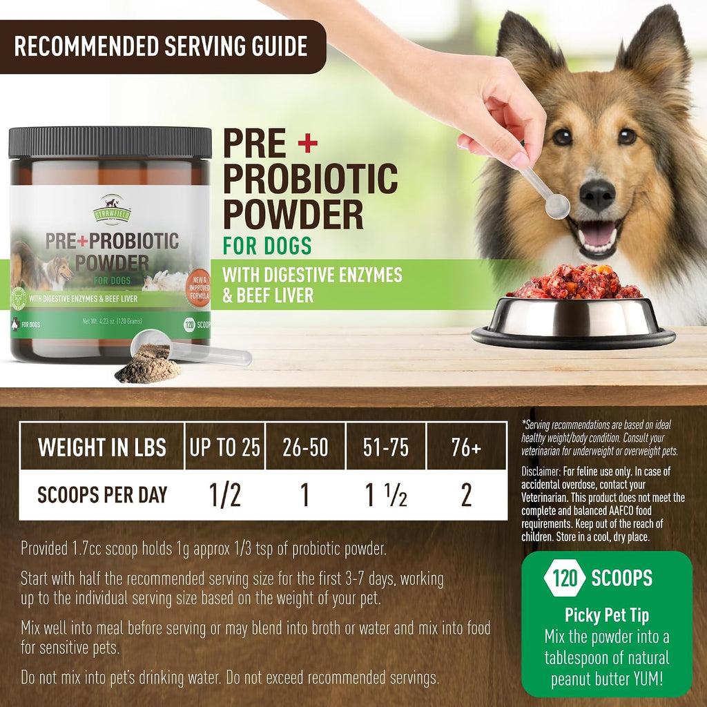 Pre + Probiotic Powder for Dogs with Digestive Enzymes - Sabor a Hígado de Ternera Natural - 120 Dosis