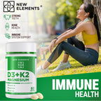 New Elements Vitamina D3 K2 10.000 UI con Magnesio Glicinato 500mg - 60 Cápsulas Blandas