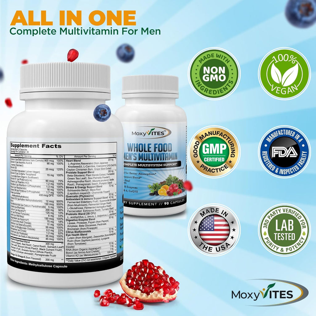 Methylated Men's Multivitamins - Multivitamínico Diario para Hombres con 44 Alimentos Orgánicos Integrales y Nutrientes Fermentados