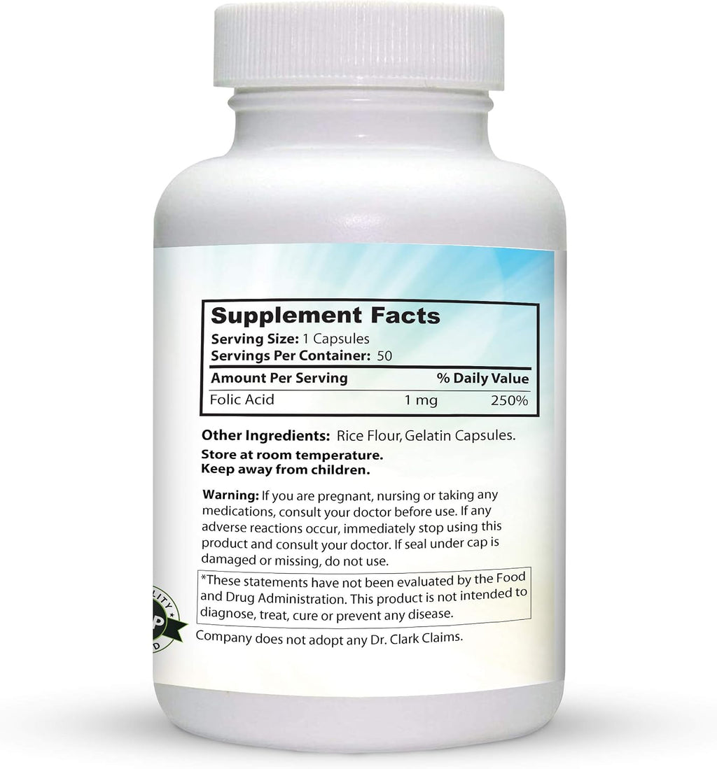 Dr. Clark Ácido Fólico (Vitamina B9) 1 mg, 100 Cápsulas de Gelatina