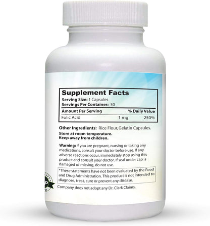 Dr. Clark Ácido Fólico (Vitamina B9) 1 mg, – El ácido fólico contribuye al metabolismo normal de la homocisteína. – Image 3