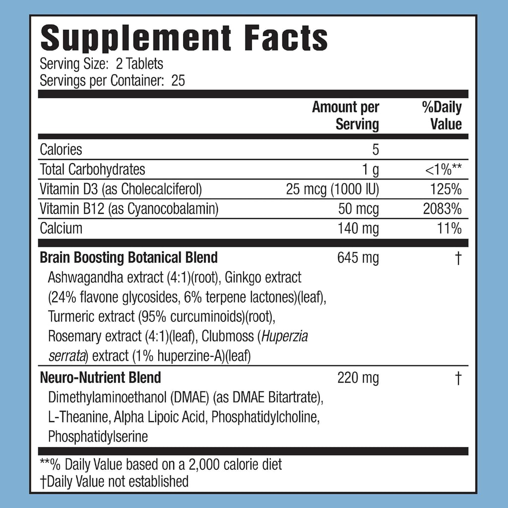 Applied Nutrition Healthy Brain All-Day Focus - 50 Tablets - Brain Booster with Ginkgo and Turmeric
