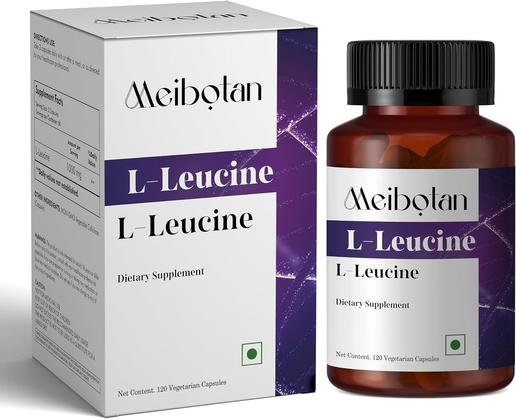Meibotan L-Leucina Pura 2000mg - Recuperación Muscular, No GMO y Vegano - 120 Cápsulas Vegetarianas