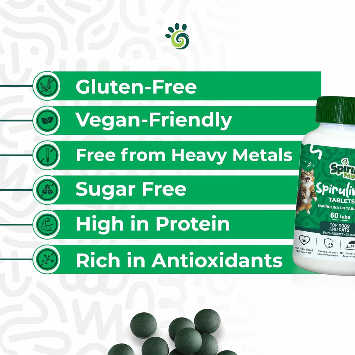 SPIRU PAW Comprimidos de Espirulina para Perros y Gatos - Complemento Natural con Microalgas - 60 Comprimidos – Image 4