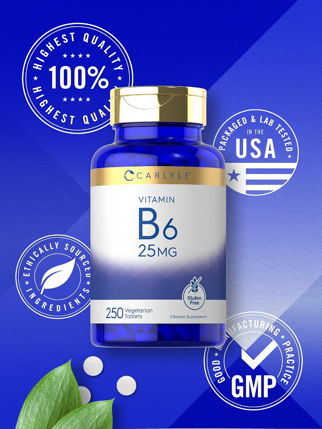 Carlyle Vitamina B6 25 mg | 250 Comprimidos | Clorhidrato de Piridoxina