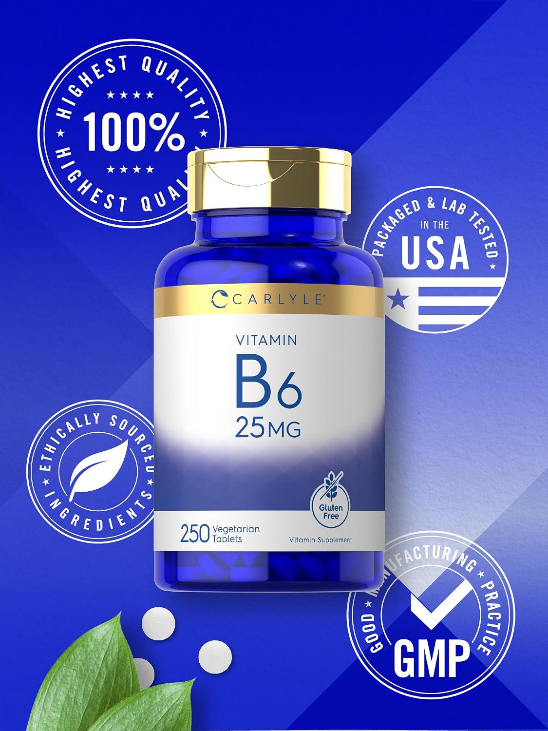 Carlyle Vitamina B6 25 mg | 250 Comprimidos | Clorhidrato de Piridoxina