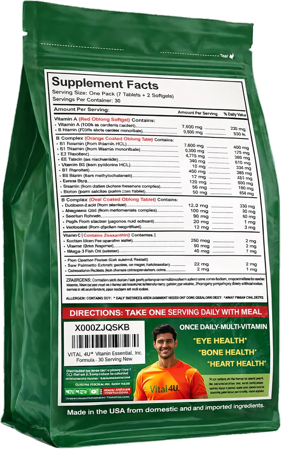 VITAL 4U Vitamin Essentials Multivitamínico Diario para Hombres y Mujeres, 30 Sobres