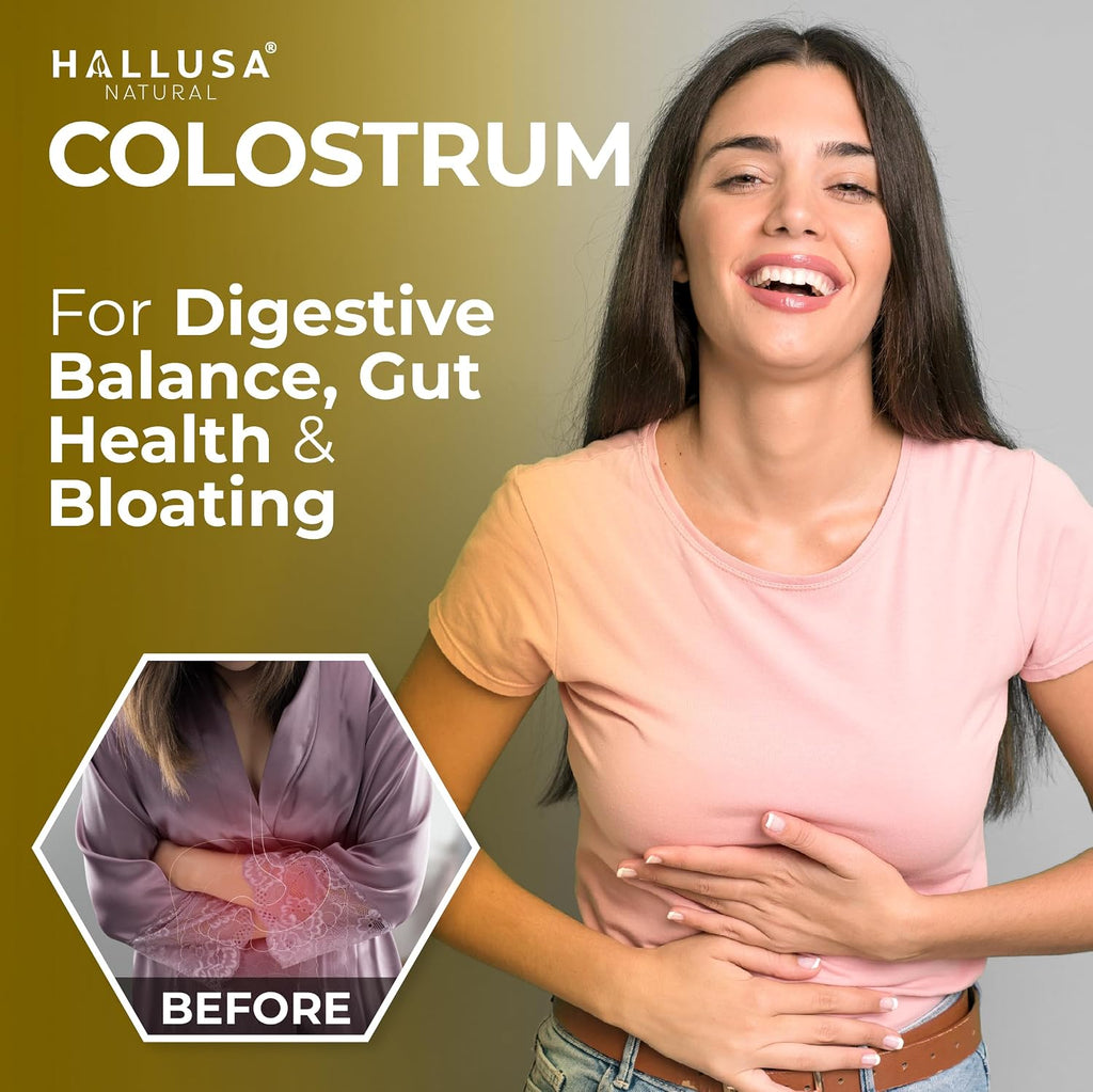 Hallusa Natural Cápsulas de Colostro 1000 mg | Apoyo Inmunológico, Salud Digestiva, Recuperación Muscular, Piel y Cabello, Energía | 60 Cápsulas