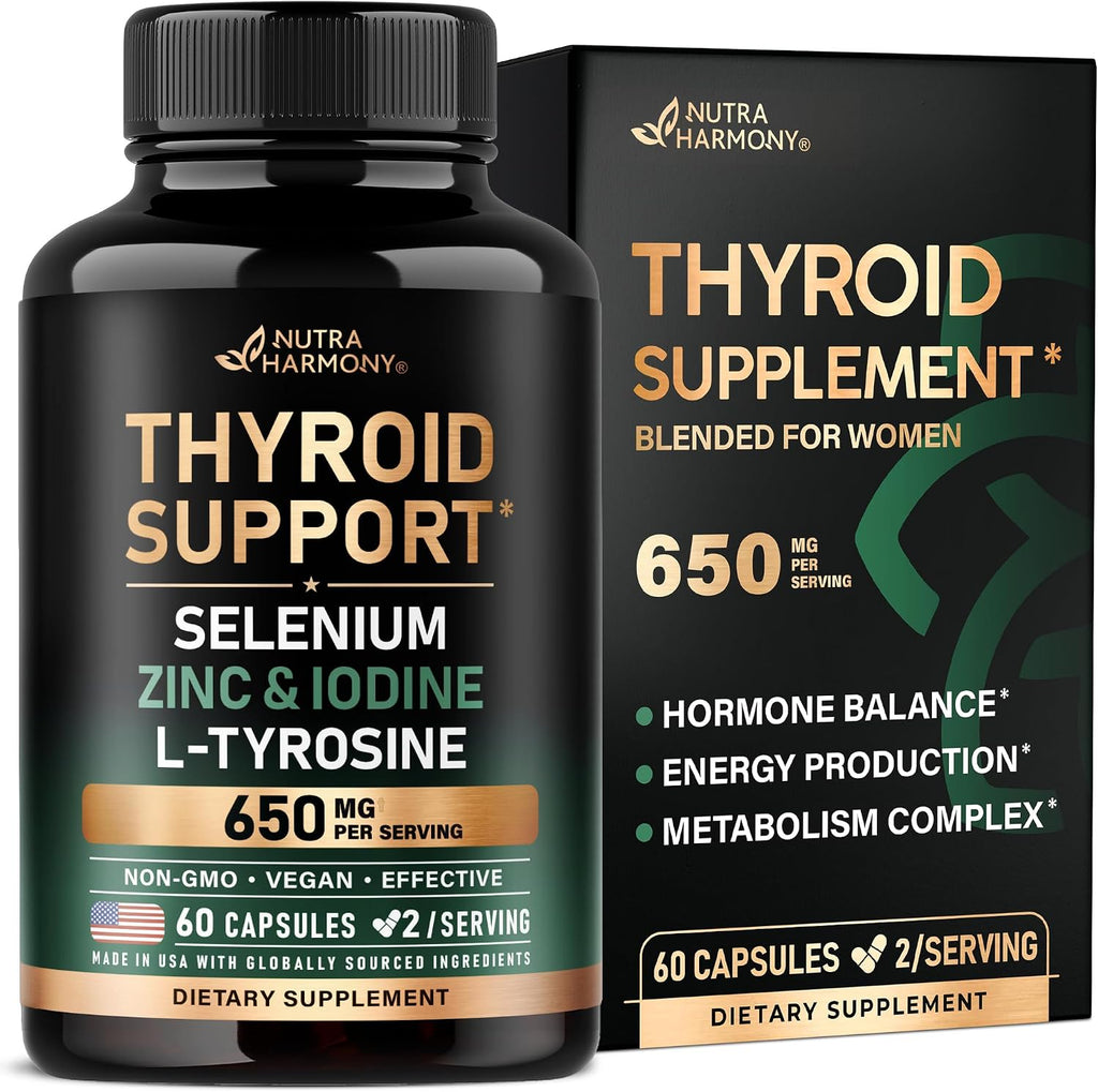 Apoyo Tiroideo para Mujeres - Selenio 200 mcg, Astragalus, Zinc y Yodo - Complejo 21 en 1 con Hierbas Adaptógenas - Vegano, No Transgénico - 60 Cápsulas