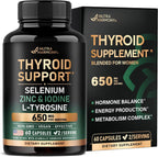 Apoyo Tiroideo para Mujeres - Selenio 200 mcg, Astragalus, Zinc y Yodo - Complejo 21 en 1 con Hierbas Adaptógenas - Vegano, No Transgénico - 60 Cápsulas