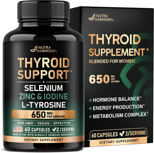 Apoyo Tiroideo para Mujeres - Selenio 200 mcg, Astragalus, Zinc y Yodo - Complejo 21 en 1 con Hierbas Adaptógenas - Vegano, No Transgénico - 60 Cápsulas
