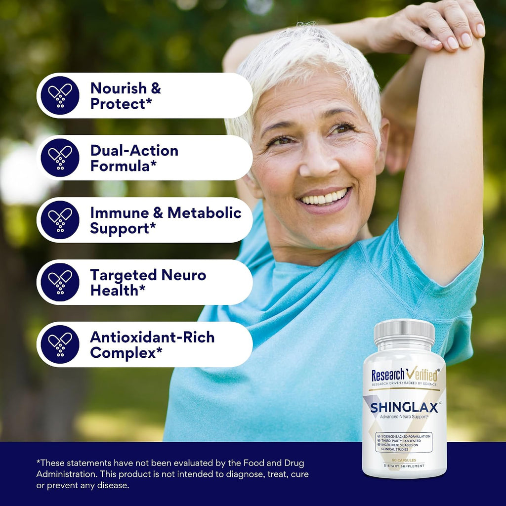 Research Verified Shinglax - Melisa, Enzimas Proteolíticas, Complejo de Hongos, Complejo B, Orégano, Zinc - Sin OGM, Fabricado en USA - 60 Cápsulas (Pack de 6)