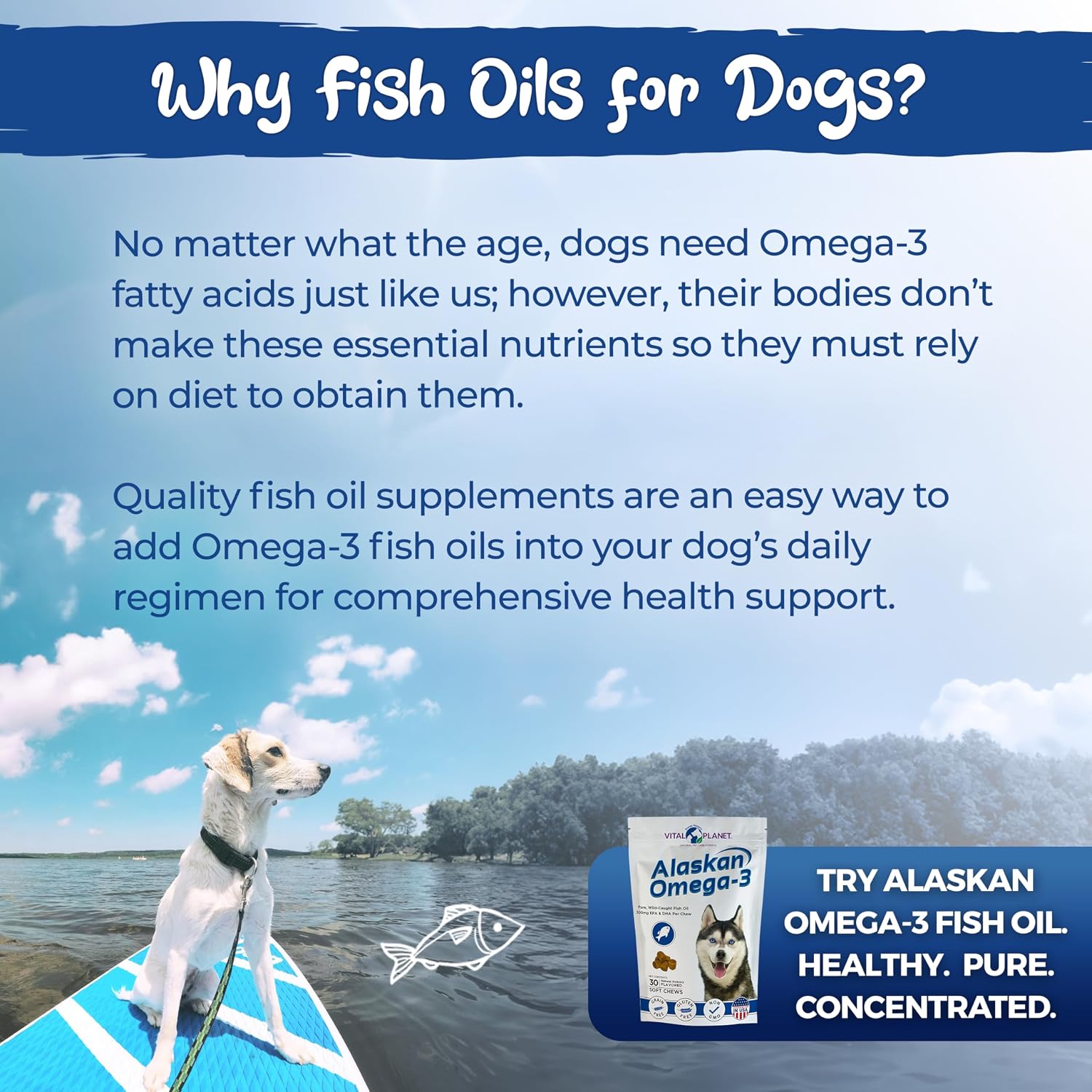 Vital Planet - Alaskan Omega-3 Masticables para Perros, Aceite de Pescado Salvaje de Alaska – 30 Masticables Sabor Hickory