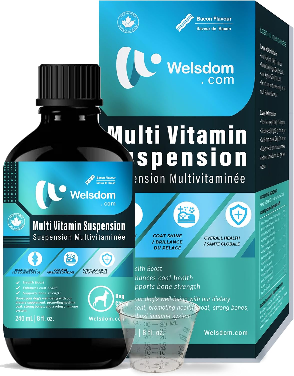Welsdom Suspensión Multivitamínica Completa para Perros - 240 ml | Apoya la Piel, el Pelaje, los Huesos y el Sistema Inmunitario