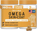 Omega 3 Aceite de Pescado para Perros - 360 Masticables Blandos Omega para Piel y Pelaje - Mezcla de Aceite de Salmón con Ácidos Grasos Esenciales, Vitaminas, Antioxidantes, Minerales (2 Paquetes de 180, Sabor Pollo)