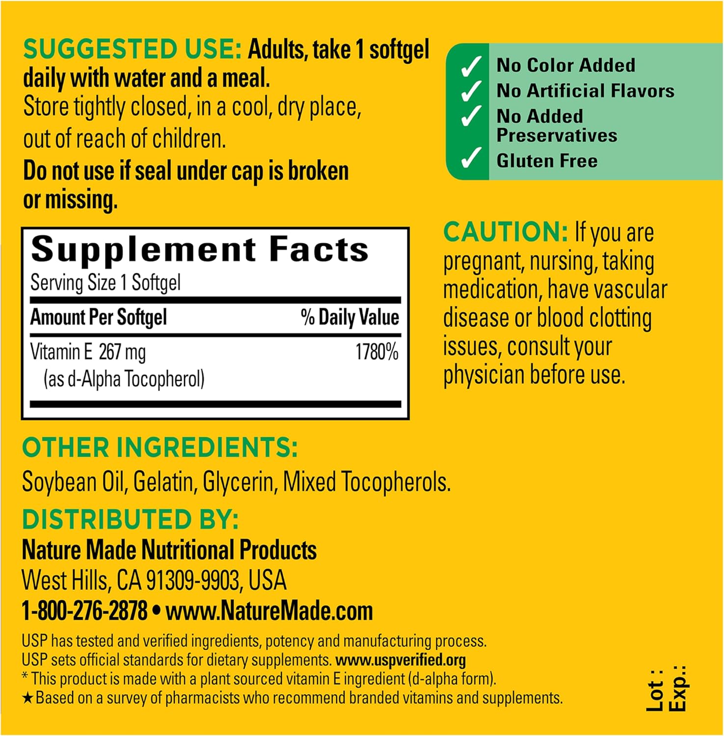 Nature Made Vitamin E 400 IU (267 mg) d-Alpha, 100 Softgels - 100-Day Supply