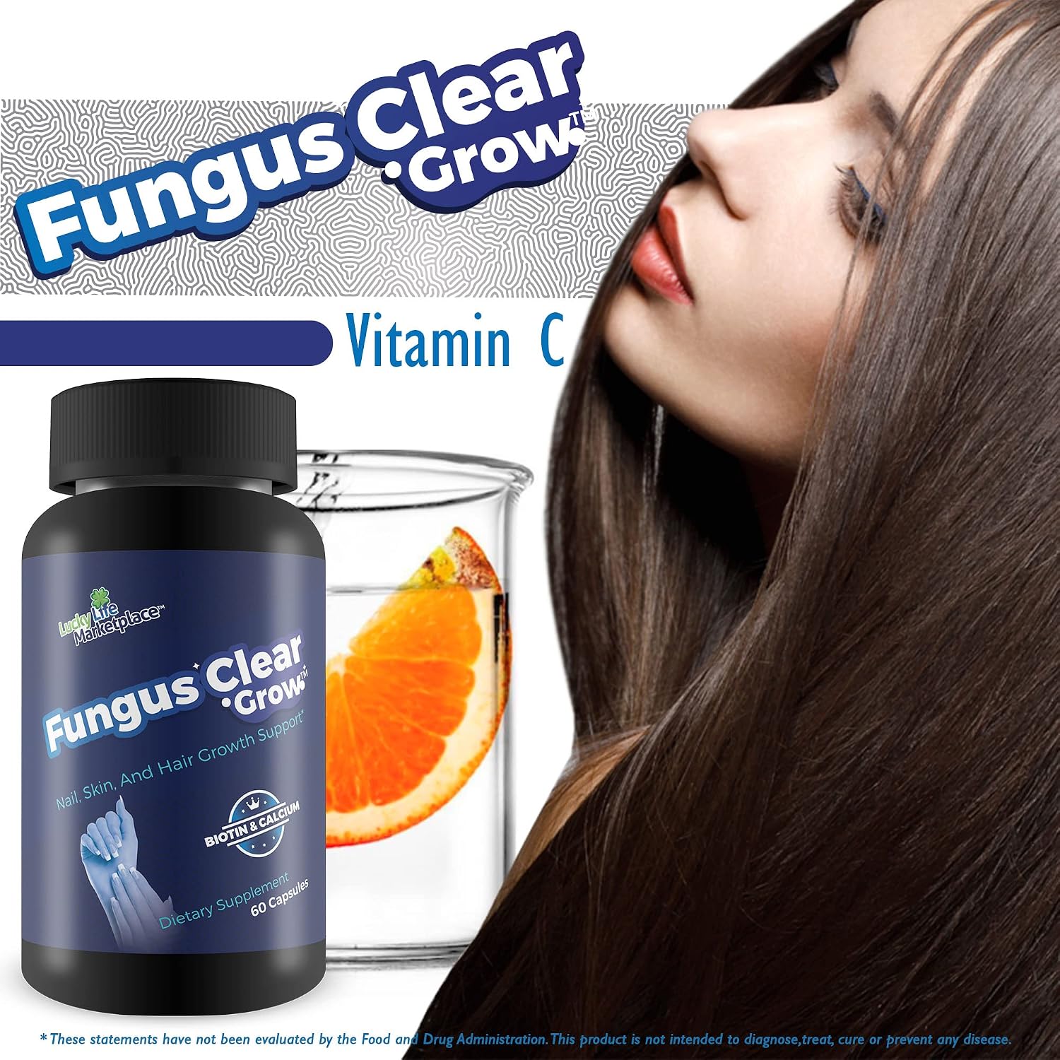 Fungus Clear Grow - Suplemento de Biotina para Cabello, Piel y Uñas