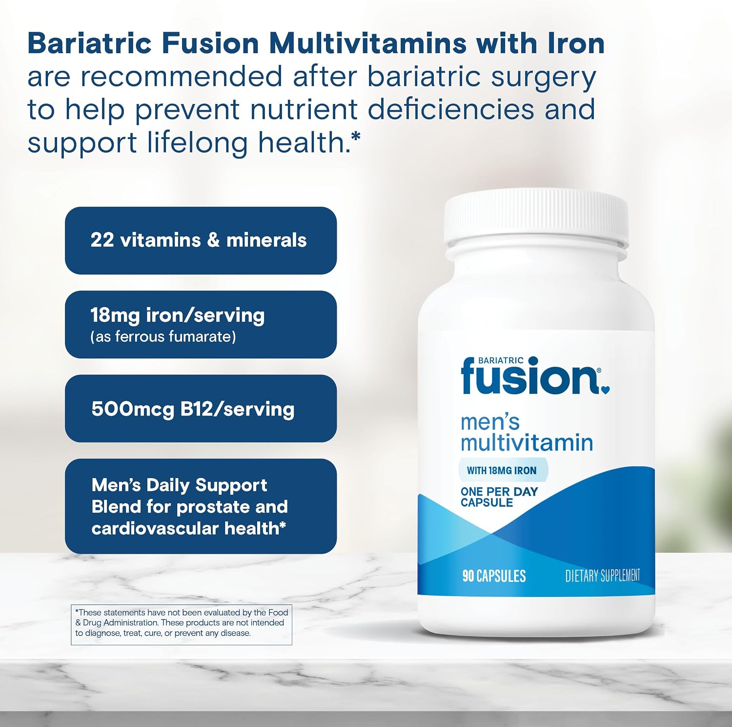 Bariatric Fusion Multivitamínico Diario para Hombres con Hierro - 90 Cápsulas (3 Meses)
