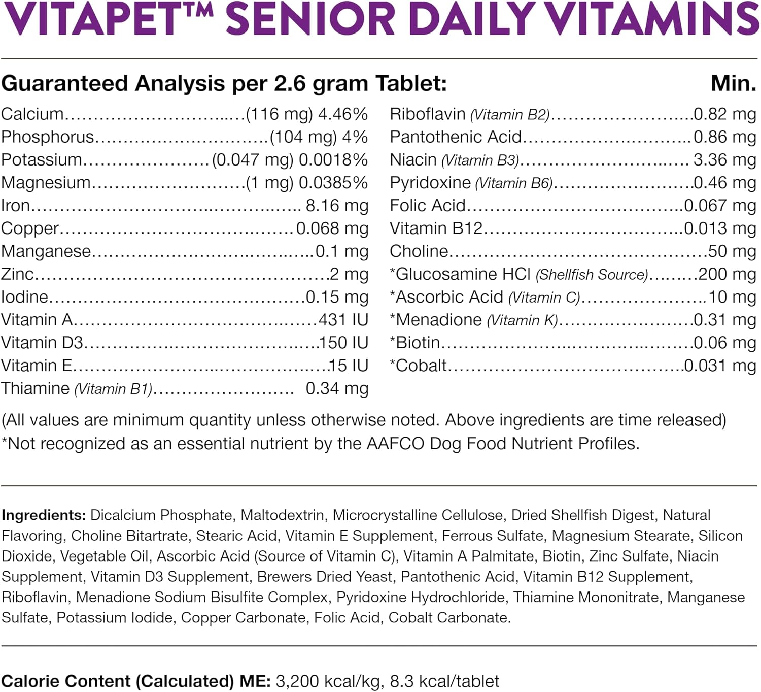 NaturVet VitaPet Senior Daily Vitamins Plus Glucosamine - 180 Comprimidos Masticables para Perros Mayores