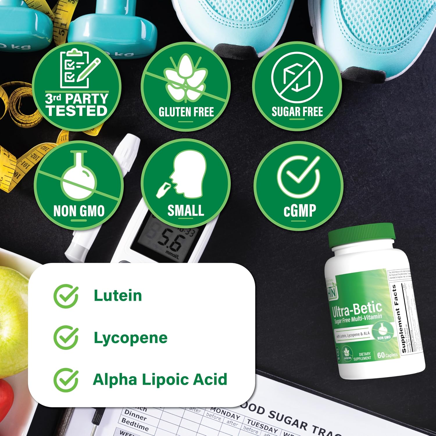 Health Thru Nutrition Ultra-Betic Multivitamin 120 cápsulas | Apoyo nervioso, visión, energía | con ALA, Licopeno | No GMO, Etiqueta limpia