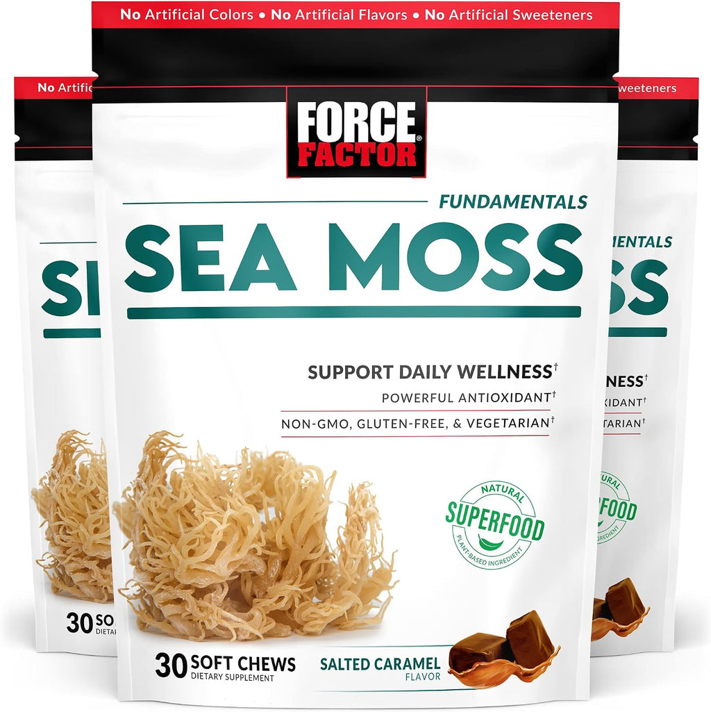 Force Factor Sea Moss Soft Chews - Complemento de musgo marino irlandés con antioxidantes, sabor a caramelo salado, 30 gomitas blandas