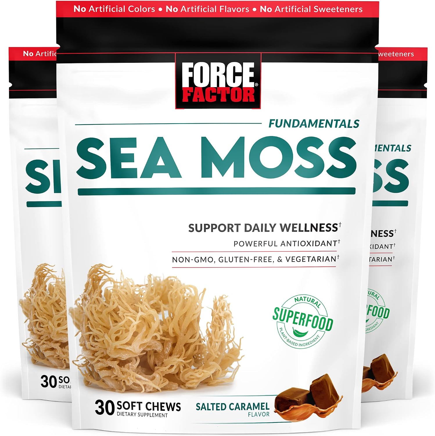 Force Factor Sea Moss Soft Chews - Complemento de musgo marino irlandés con antioxidantes, sabor a caramelo salado, 30 gomitas blandas