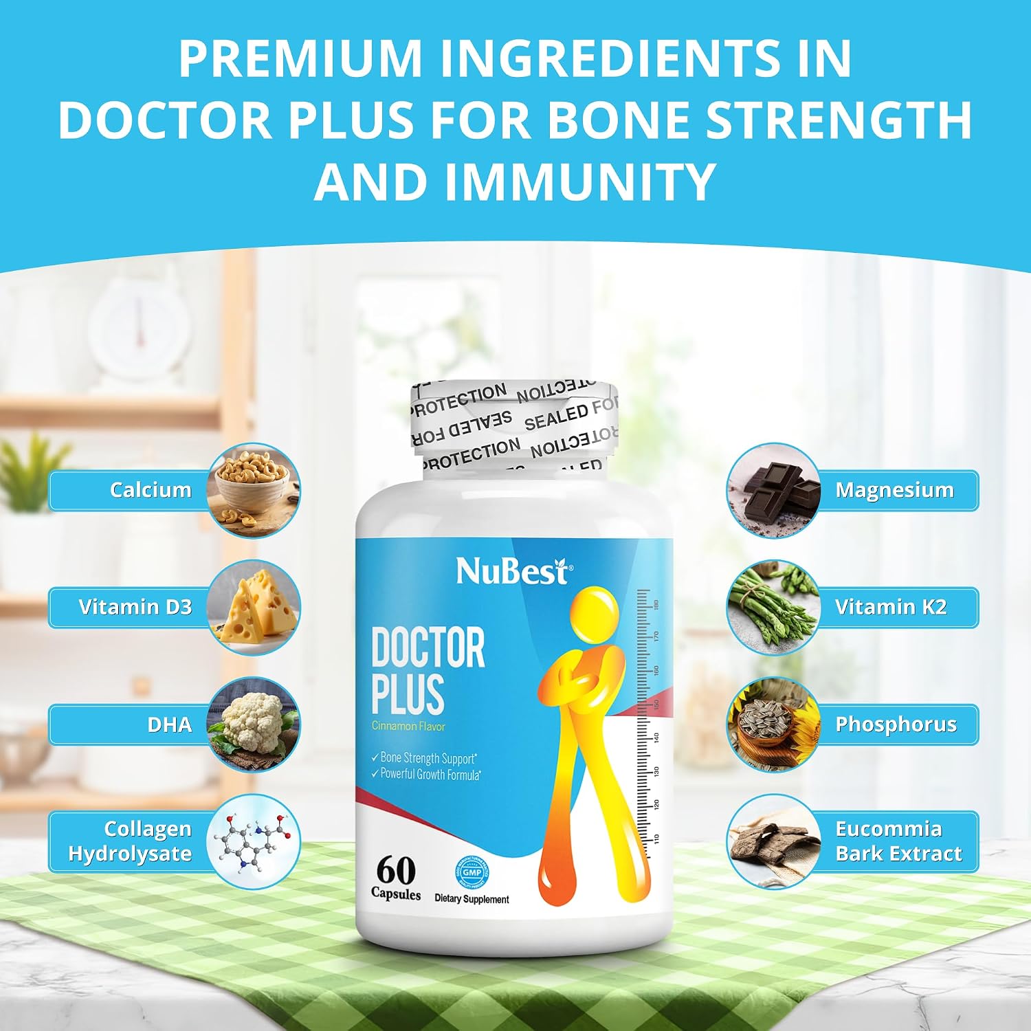 NuBest Doctor Plus con Calcio, Vitamina D3, Vitamina K2 (MK7) y Magnesio para la Salud Ósea - 60 Cápsulas