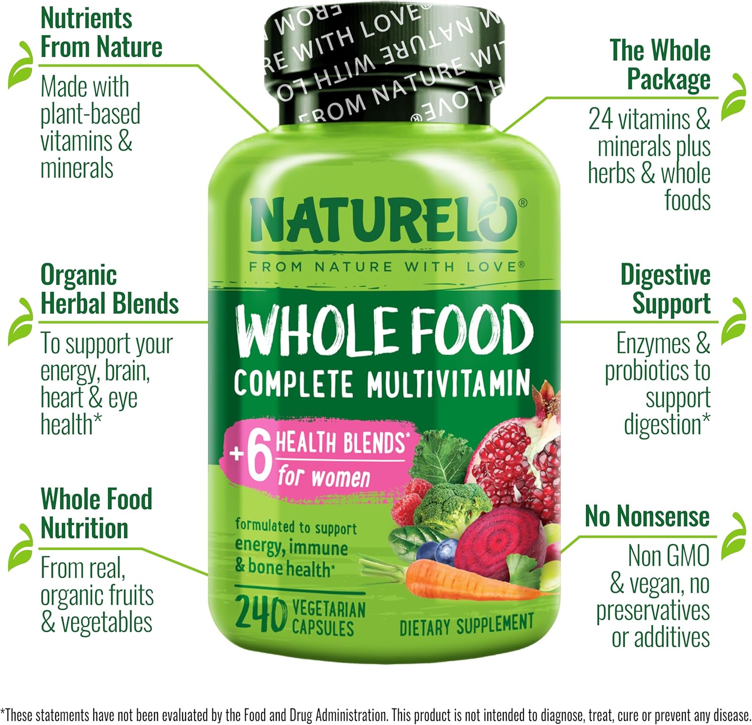 NATURELO Multivitamínico Integral para Mujeres - 240 Cápsulas Veganas