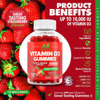 Gomitas de Vitamina D3 5000 UI - Just Nutrients - 120 Gomitas con Sabor a Fresa - Sin Gluten, No GMO