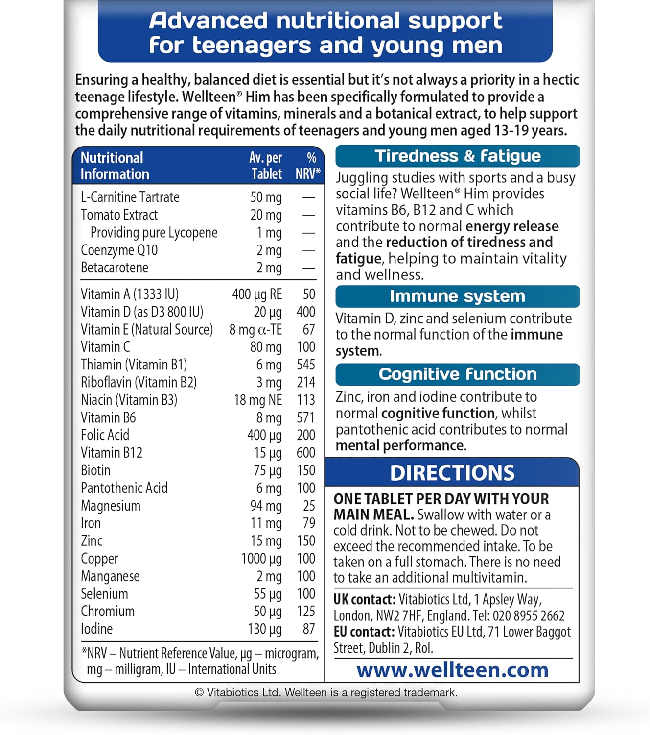 Wellteen de Vitabiotics para Él 30 comprimidos