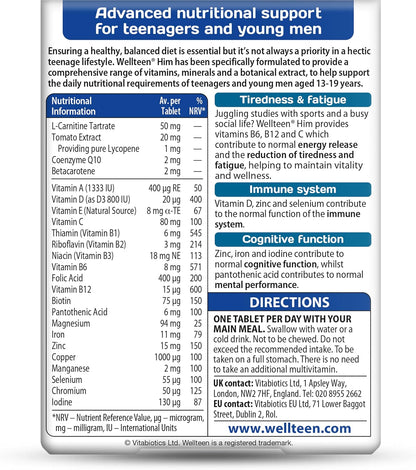 Wellteen by Vitabiotics Him 30 comprimidos – Apoyo inmunológico: Las vitaminas A, C y D, junto con el zinc, – Image 2