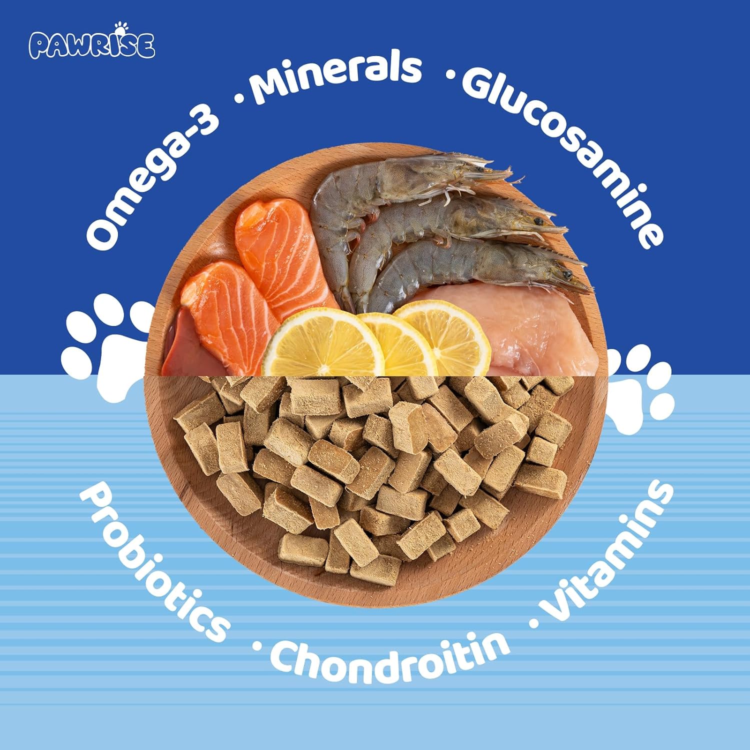 PawRise Multivitamínico Liofilizado para Perros - Probióticos, Glucosamina, Omega-3 - 200 Masticables