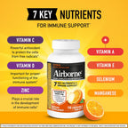 Airborne tabletas masticables sabor cítrico, 116 unidades | Suplemento para el sistema inmunitario con 1000 mg de vitamina C + vitaminas A, D, E, zinc, selenio y manganeso | Mezcla de hierbas | Sin gluten
