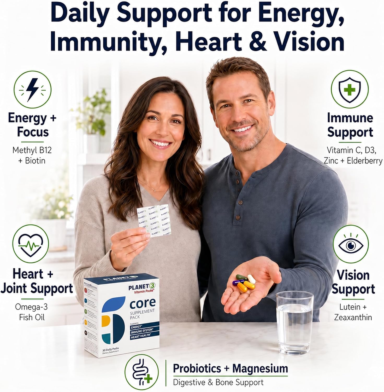 Planet 3 Daily Vitamin Packs – Multivitamínico Diario para Hombres y Mujeres (30 Sobres)