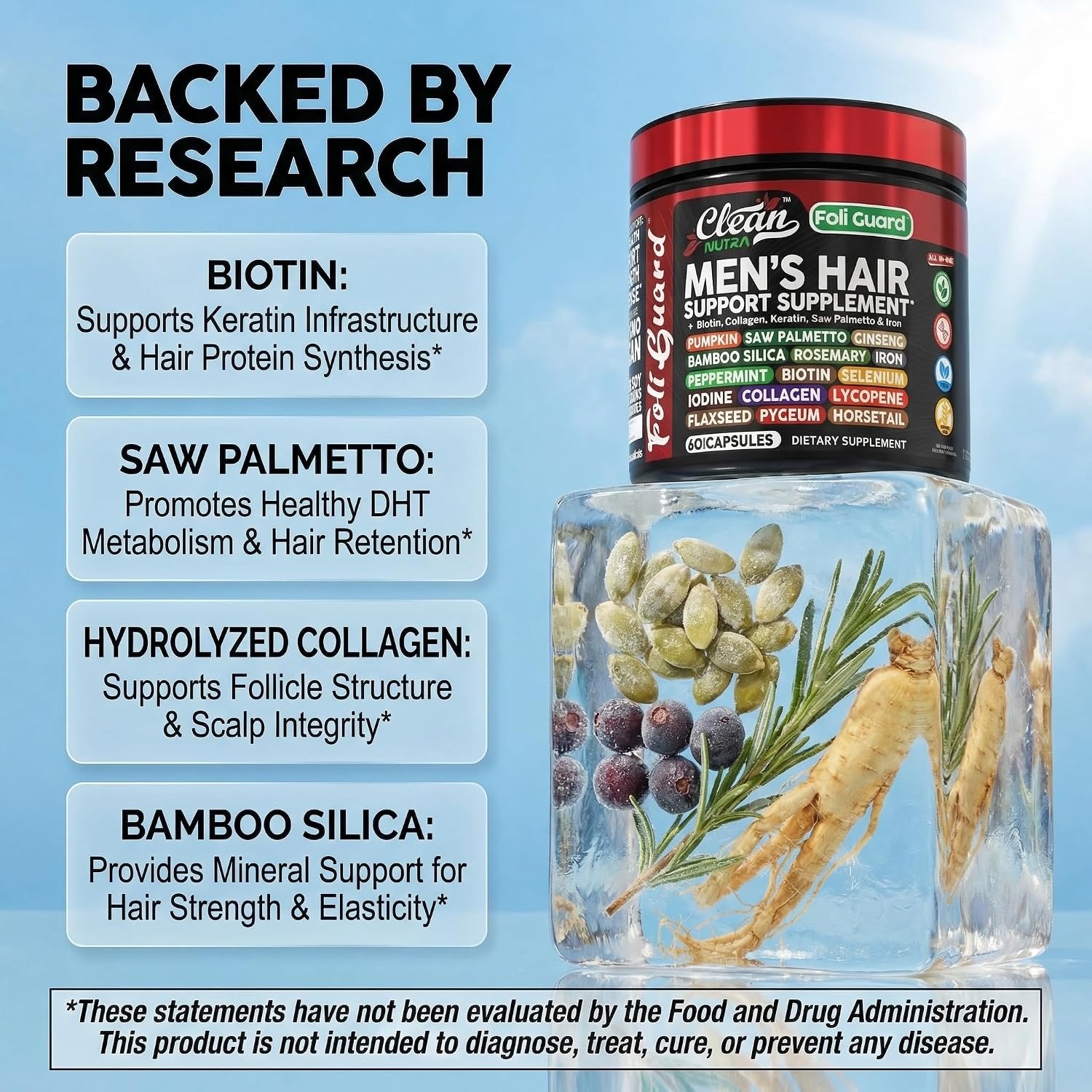 Suplemento Capilar para Hombres con Biotina, Colágeno y Saw Palmetto
