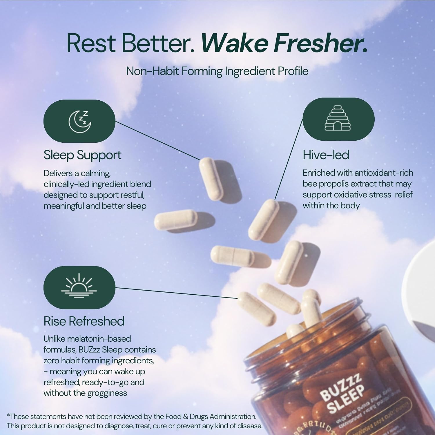 Dr Sosnowski's BUZzz Suplemento para Dormir | Magnesio, Propóleo, Ashwagandha, Valeriana, Pasiflora | Relaja, Duerme Más Profundo, Despierta Renovado | 60 Cápsulas