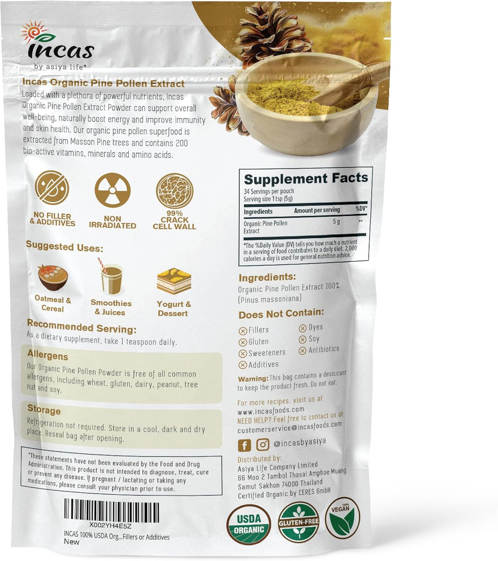 INCAS Polen de Pino Orgánico 100% USDA - 170g (6oz)