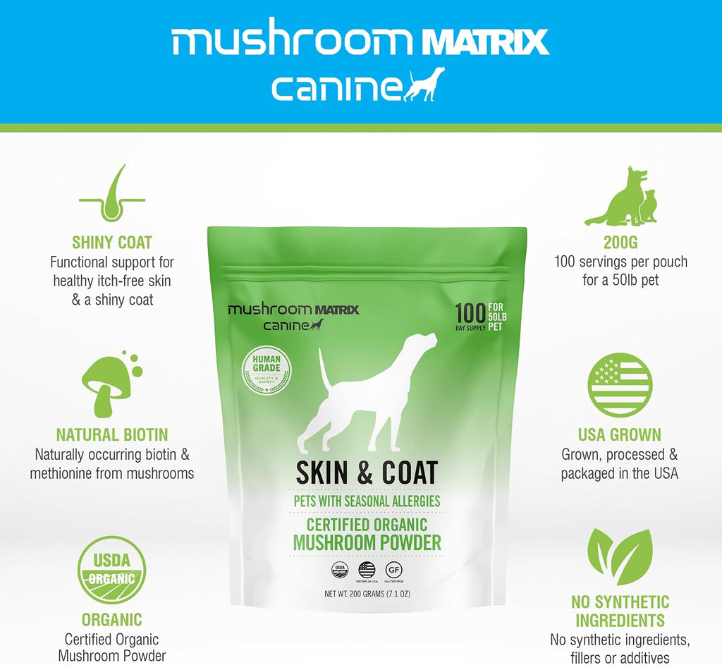 Om Mushroom Matrix Skin & Coat - Suplemento de Hongos Orgánicos para Perros y Gatos (200 g)