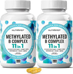 NutraPep Complejo B Metilado - Vitaminas B Completo con B9 5-MTHF B6 B12 - Apoyo Energía, Cerebro y Corazón - Vegano Sin Gluten Sin Azúcar - 180 Cápsulas