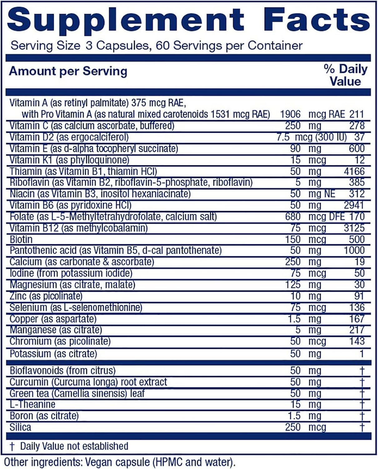 Vitanica Mid-Life Symmetry, Multivitamínico y Mineral Diario de Alta Potencia para Mujeres 50-65 Años, Vegano, 180 Cápsulas
