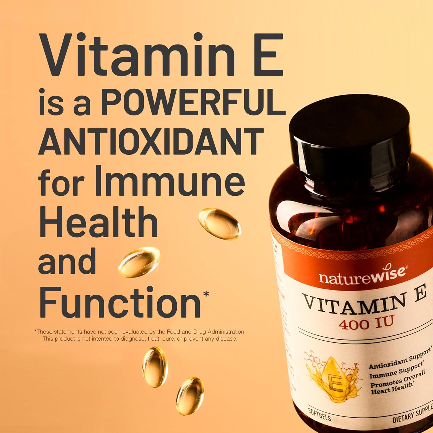 NatureWise Vitamina E 400 IU (180 mg DL-Alfa) – 120 Cápsulas Blandas – Sin Gluten, Lácteos ni Soja – Antioxidante No-GMO
