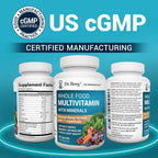 Dr. Berg Whole Food Multivitamin con Minerales - Multivitamínico Diario para Hombres y Mujeres - Incluye Mezcla Premium de Frutas y Verduras con Folato, Ácido Alfa Lipoico y Más - 60 Cápsulas