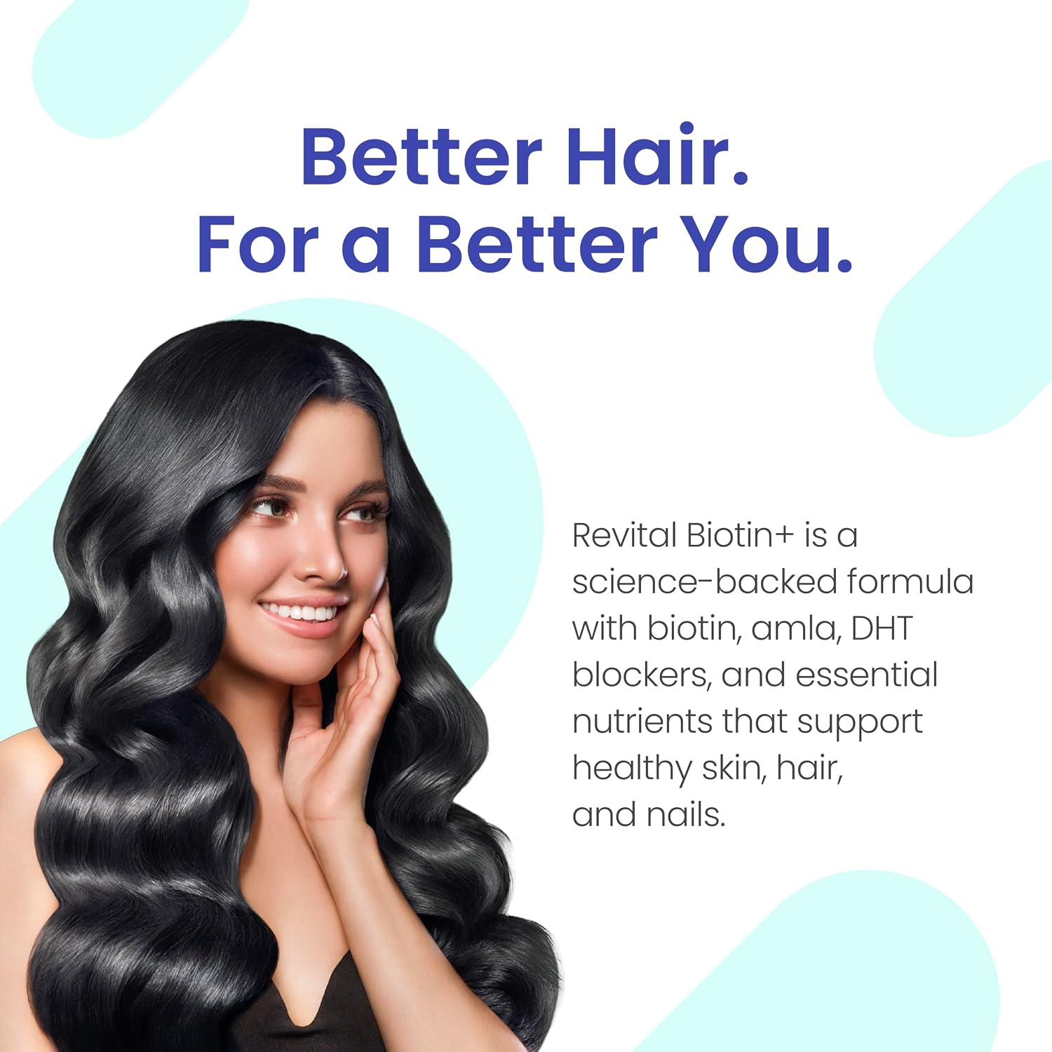 Revital Biotin+ con Amla y Bloqueadores de DHT | Biotina, Amla, Zinc, Vitamina E y Ácido Pantoténico | Apoya la fuerza del cabello y la salud de la piel | 50 Comprimidos