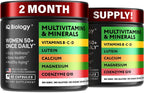 IQ BIOLOGY Multivitamínico para Mujeres 50+ con Luteína y CoQ10 - Complejo Vitamínico Vegano - 60 Cápsulas (Pack de 2)