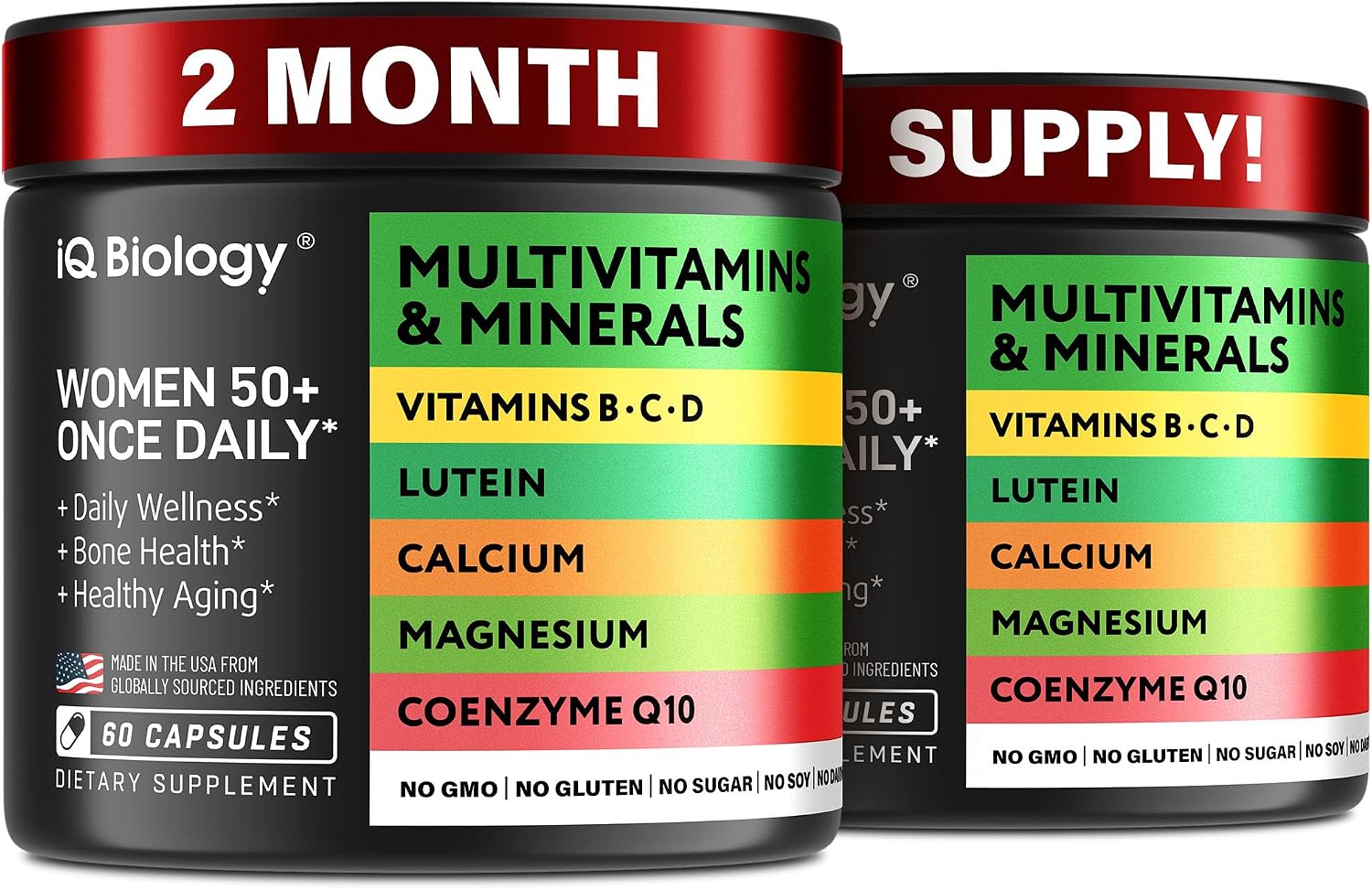 IQ BIOLOGY Multivitamínico para Mujeres 50+ con Luteína y CoQ10 - Complejo Vitamínico Vegano - 60 Cápsulas (Pack de 2)