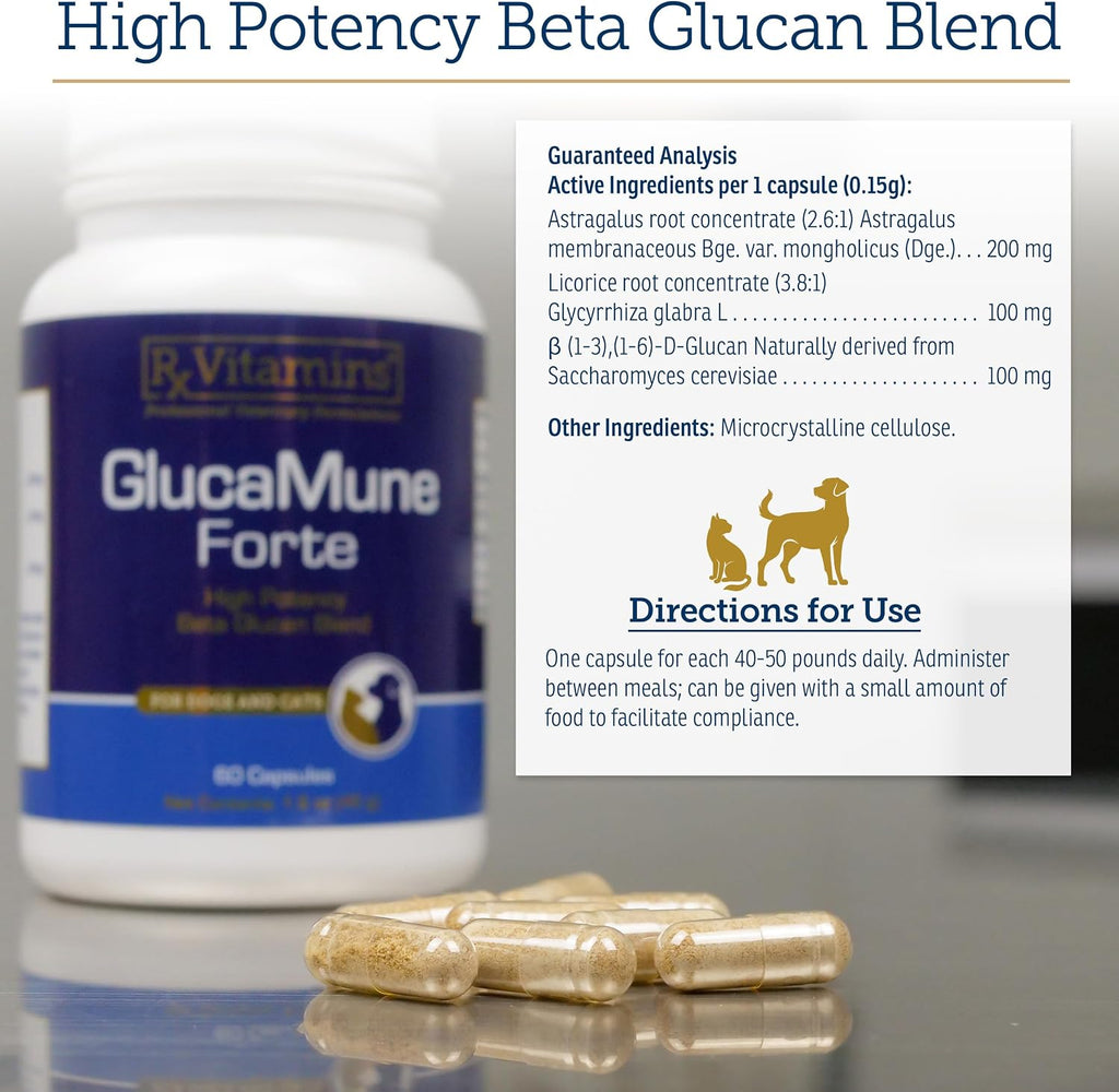 Rx Vitamins GlucaMune Forte - Immune Support Supplement with Beta Glucan for Dogs and Cats - Strengthens Natural Defenses for Overall Health - 60ct