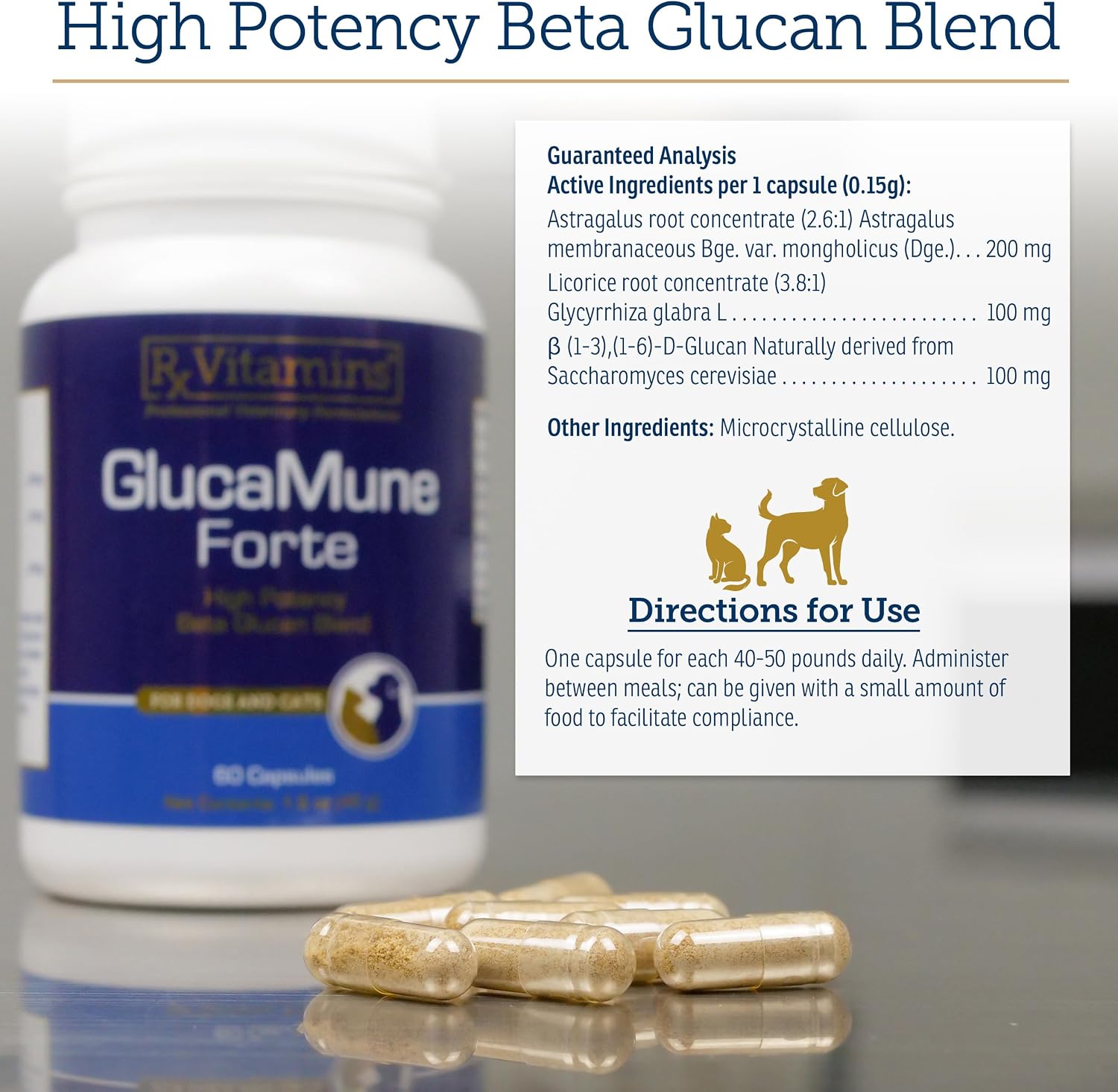 Rx Vitamins GlucaMune Forte - Immune Support Supplement with Beta Glucan for Dogs and Cats - Strengthens Natural Defenses for Overall Health - 60ct