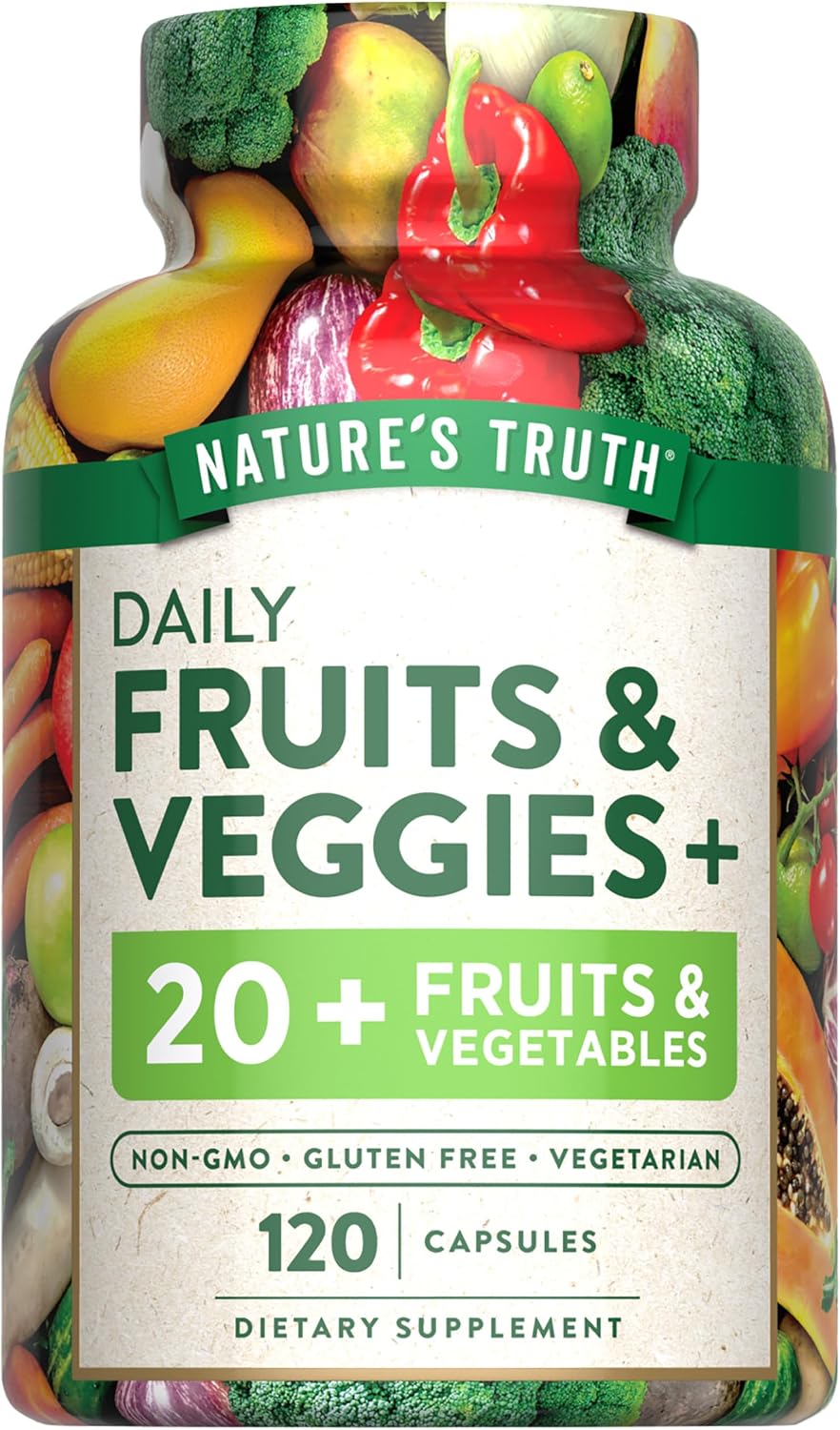 Nature's Truth Suplemento de Frutas y Verduras | 120 Cápsulas Vegetarianas | Más de 20 Frutas y Verduras | Vegetariano, No GMO y Sin Gluten